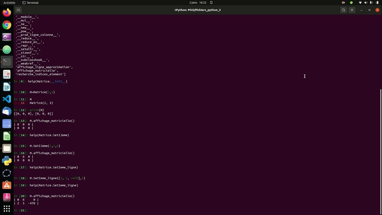 Fonctionnement d'une classe Matrice en Python 3 - YouTube