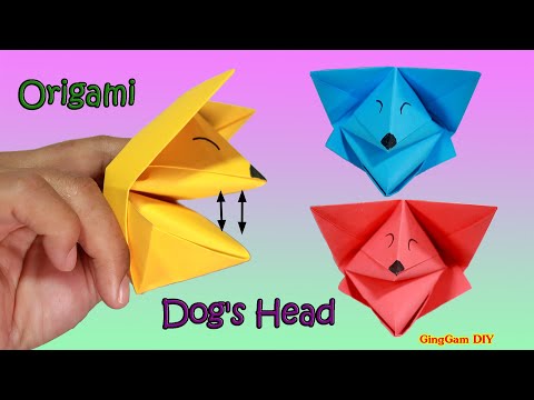 Origami Dog&rsquo;s Head - พับกระดาษหัวสุนัขขยับปากได้ง่ายๆไม่ใช้กาว