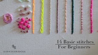 Hand embroidery for beginners - 14 basic stitches  I Embroidery  step by step tutoriel