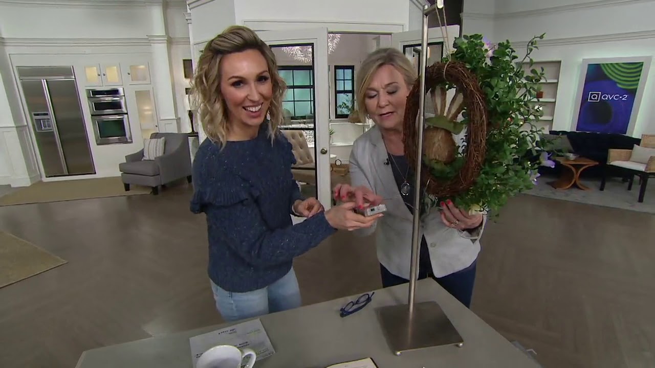 Barbara King 22" Illuminated Spring Floral and Sisal Bunny Wreath on QVC