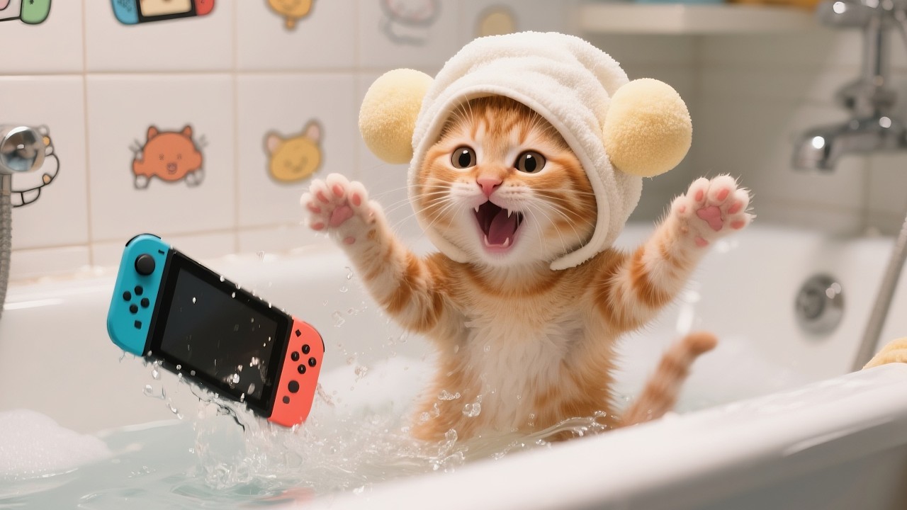 Tiger-Hat Kitten Drops Switch in Bath, Earns ¥49,980 Doing Chores for New One｜Daisy's Journal66 