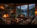 Cozy Rainy Cabin by the Lake ☕🔥 | Relaxing Jazz &amp; Fireplace Ambience