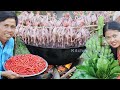 Crushed SPICY 250 QUAILS with NHOR Leaves Kaffir Lime & Banana Recipe - Cooking & Donation Quail