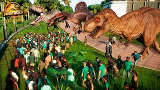 TODOS LOS DINOSAURIOS SUELTOS EN UN PARQUE LLENO DE GENTE | JURASSIC WORLD EVOLUTION 2