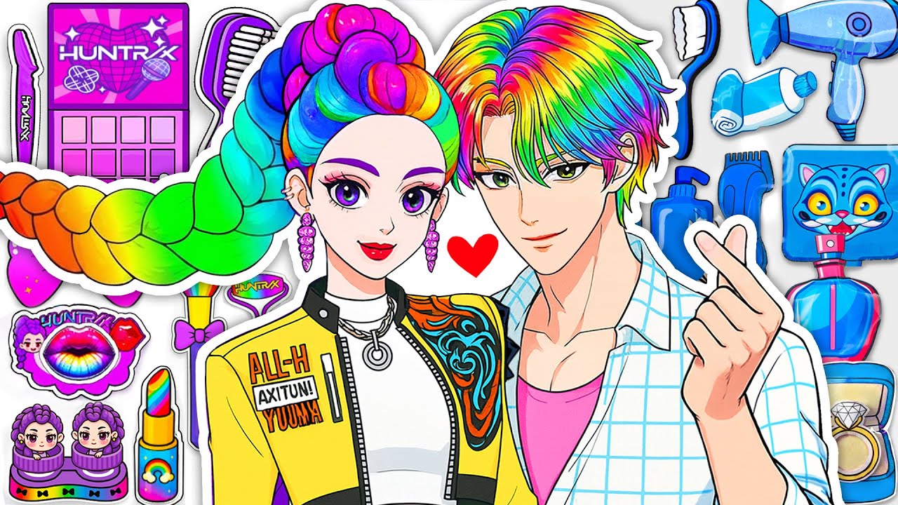 💖Paper DIY💖KPOP DEMON HUNTERS RUMI Colorful Hair +Skincare +Makeup Blind Bag Unboxing, RESCUING JINU