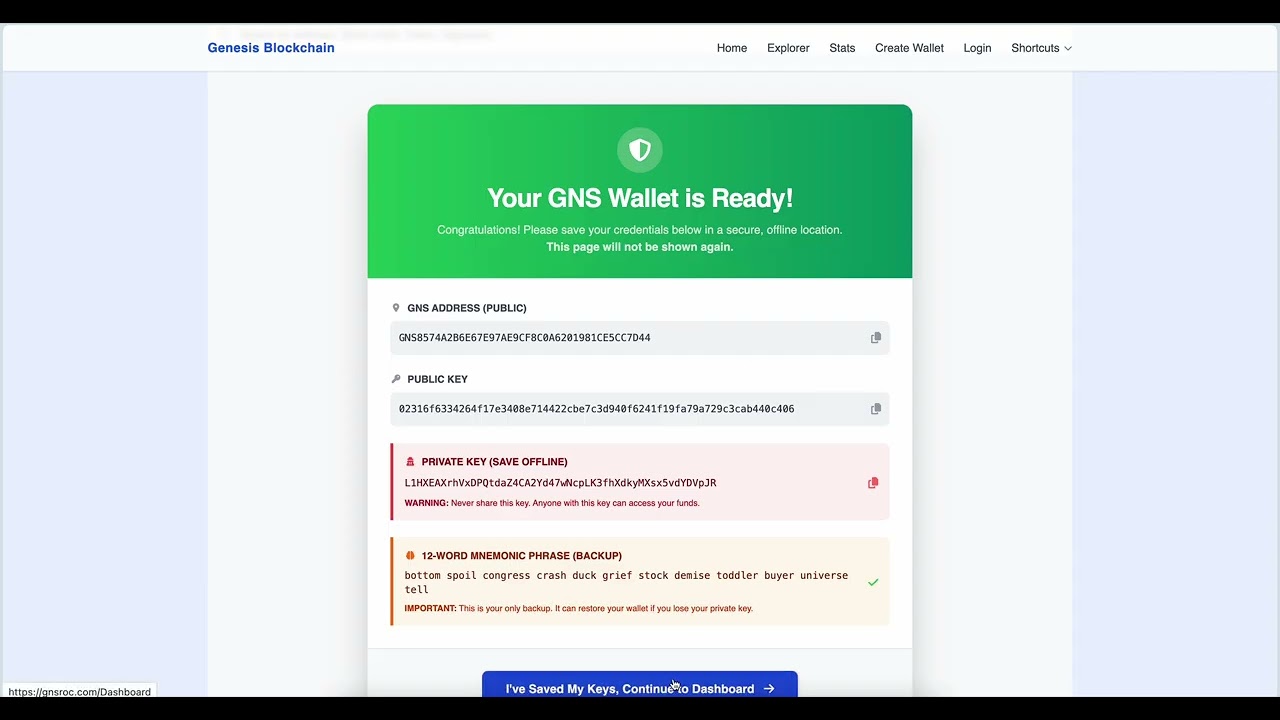 Genesis Blockchain Create Wallet