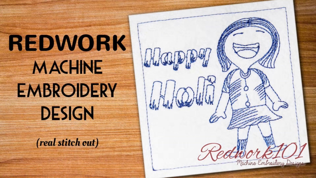 Happy holi with girl  redwork embroidery designs  youtube Happy holi with girl  redwork embroidery designs  youtube
