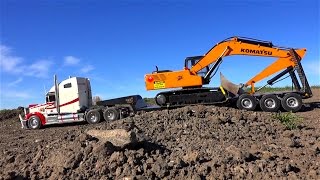 RC ADVENTURES - Semi pulling 1/14 scale Earth Digger 4200XL Excavator