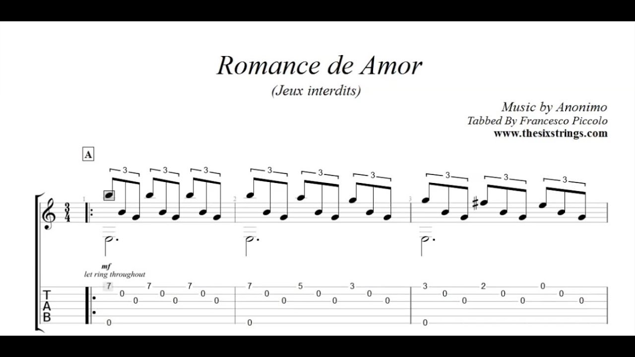 Chitarra Classica Anonimo Romance De Amor Jeux Interdits Youtube