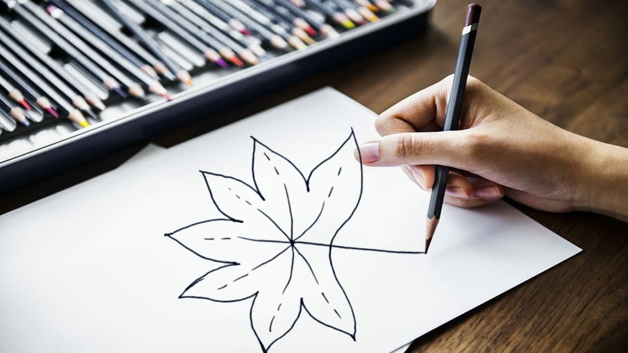 How to draw maple leaf step by step // Easy leaf drawing // leaf ...