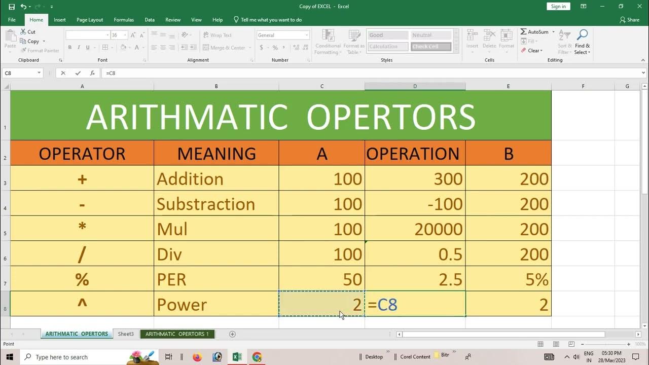 Arithmatic Opertors Excel || Relational Opertors in Excel - YouTube
