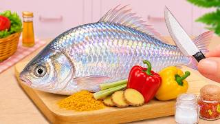 Small Food Cooking 🐟 Yummy Fried Fish with Spicy Tumeric Sauce Tutorial | Petite Cooking