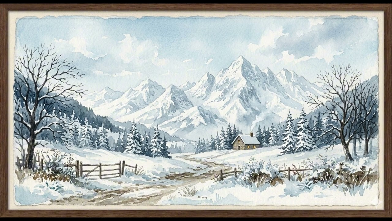 🏔️ 15 Mins of Alpine Winter | 1800s Watercolor Snowy Mountain Peak (Ambient Art)
