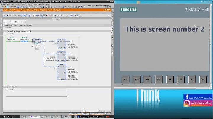 Siemens TIA Portal PLC/HMI tutorial - Change HMI screen from PLC via Job Mailbox (Area Pointer)