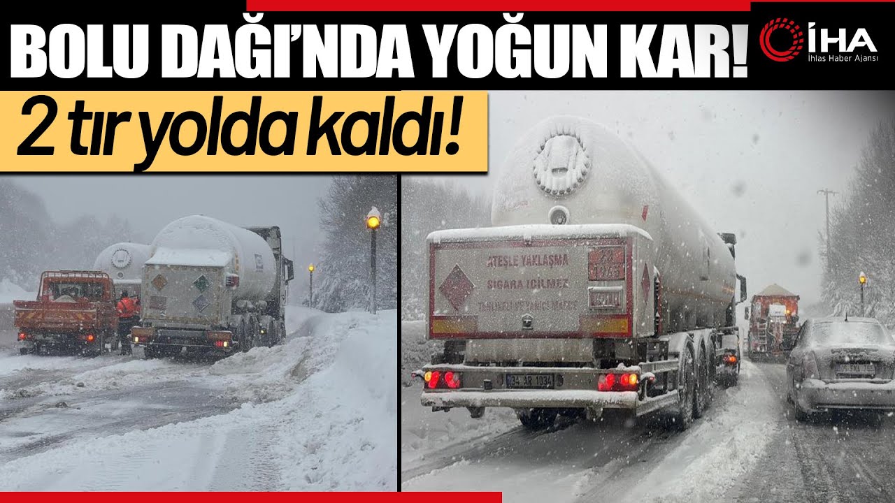 Bolu Dağı’nda Yoğun Kar Yağışında Rampayı Çıkamayan 2 Tır Yolu Kapattı