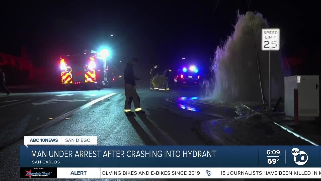 Man arrested after crashing car into fire hydrant - YouTube