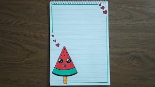 تزيين الدفاتر سهل | تزيين دفتر على شكل ايس كريم بطيخ | easy notebook border design