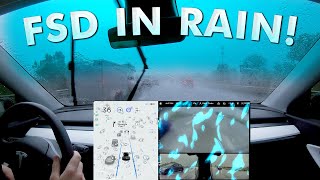 Tesla Vision and FSD Beta Challenged in HEAVY Rain | V 10.0.1