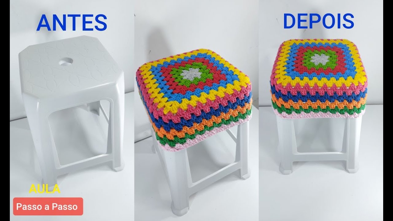 Capa  de Crochê para Banquinho de Plástico -Passo a Passo Prof.Neddy Ghusmam