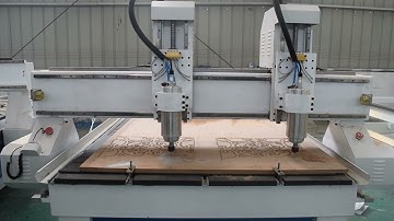 Double Heads Wood CNC Router Engraving on the Wood