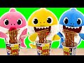 Baby sharks cooks Pororo Black Noodle Without Daddy Shark Knowing | PinkyPopTOY