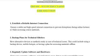 EDU430 - ICT IN EDUCATION GDB SOLUTION 2024