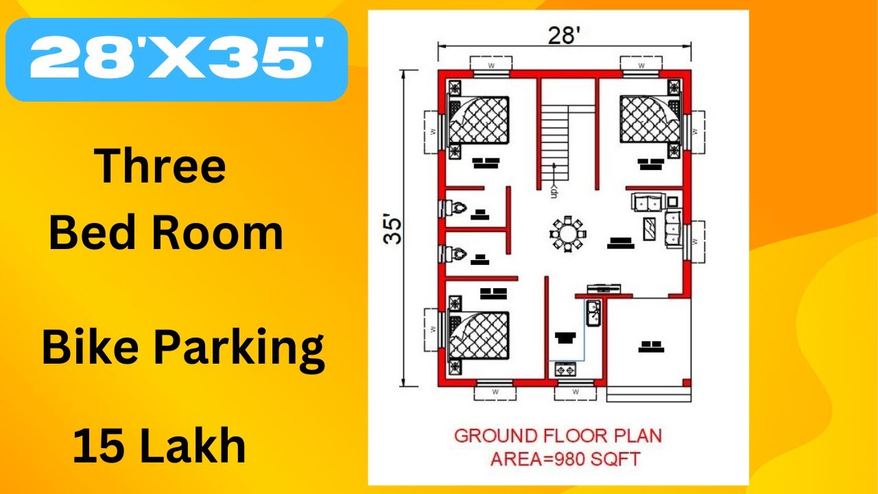 35X28 Small Village House Plan// 3 Bed Room House Plan