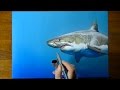 Drawing Time Lapse: a cute shark - art on blue paper