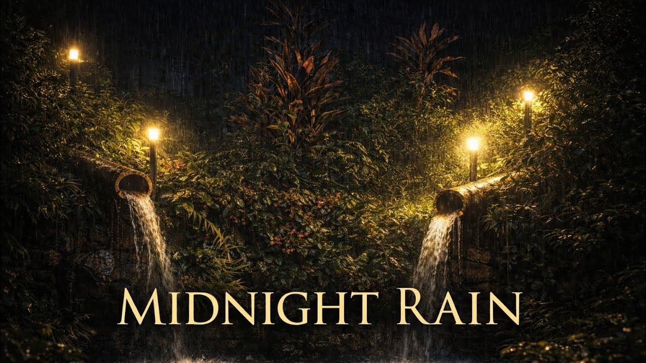 The Sound of Water and Rain in an Ornamental Pond at Night