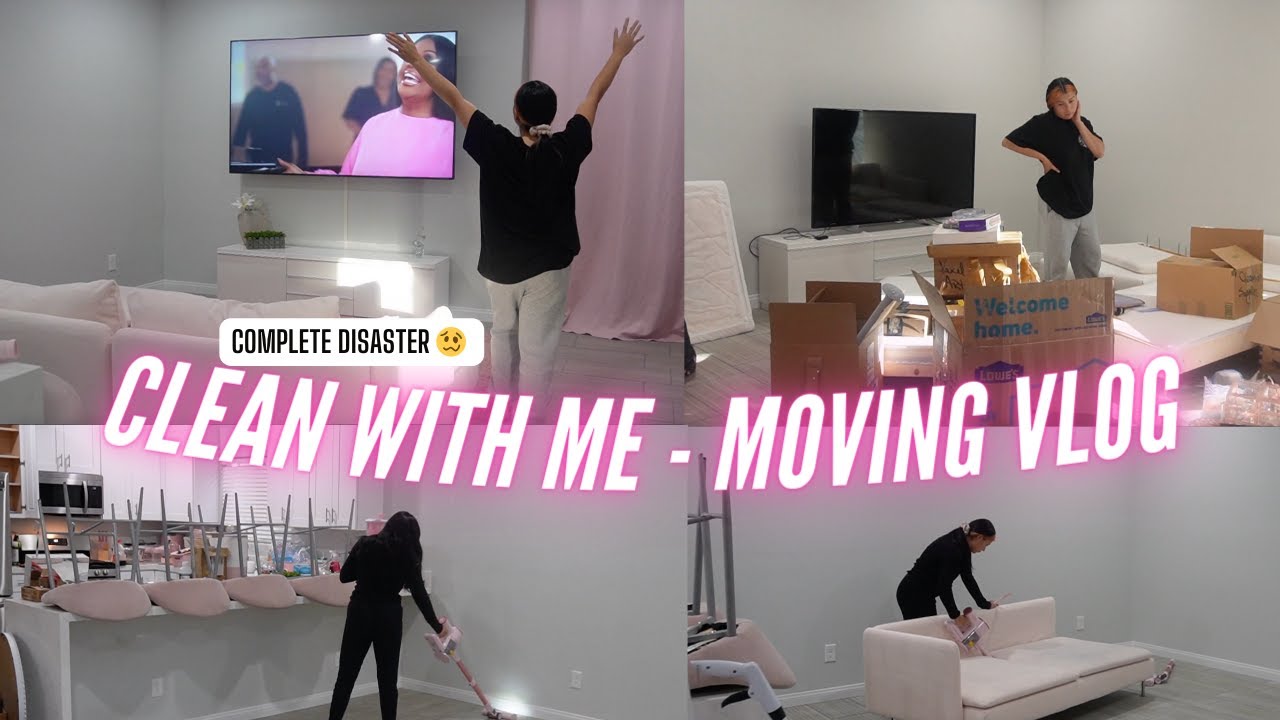 CLEAN WITH ME MOVING VLOG * NEW HOME * minimalistic pink home 2023 ORGANIZE WITH ME