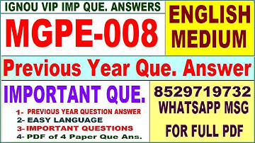 MGPE 008 Previous Year Question Paper in English | mgpe 008 important questions with answer