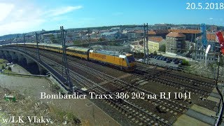 Bombardier Traxx 386 202 na RJ 1041 - Nové Spojení (Praha hl. n.) - 20.5.2018 w/LK Vlaky