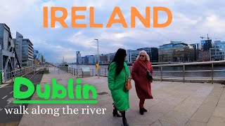 Dublin, Ireland - walk along the river. 4K Walk tour