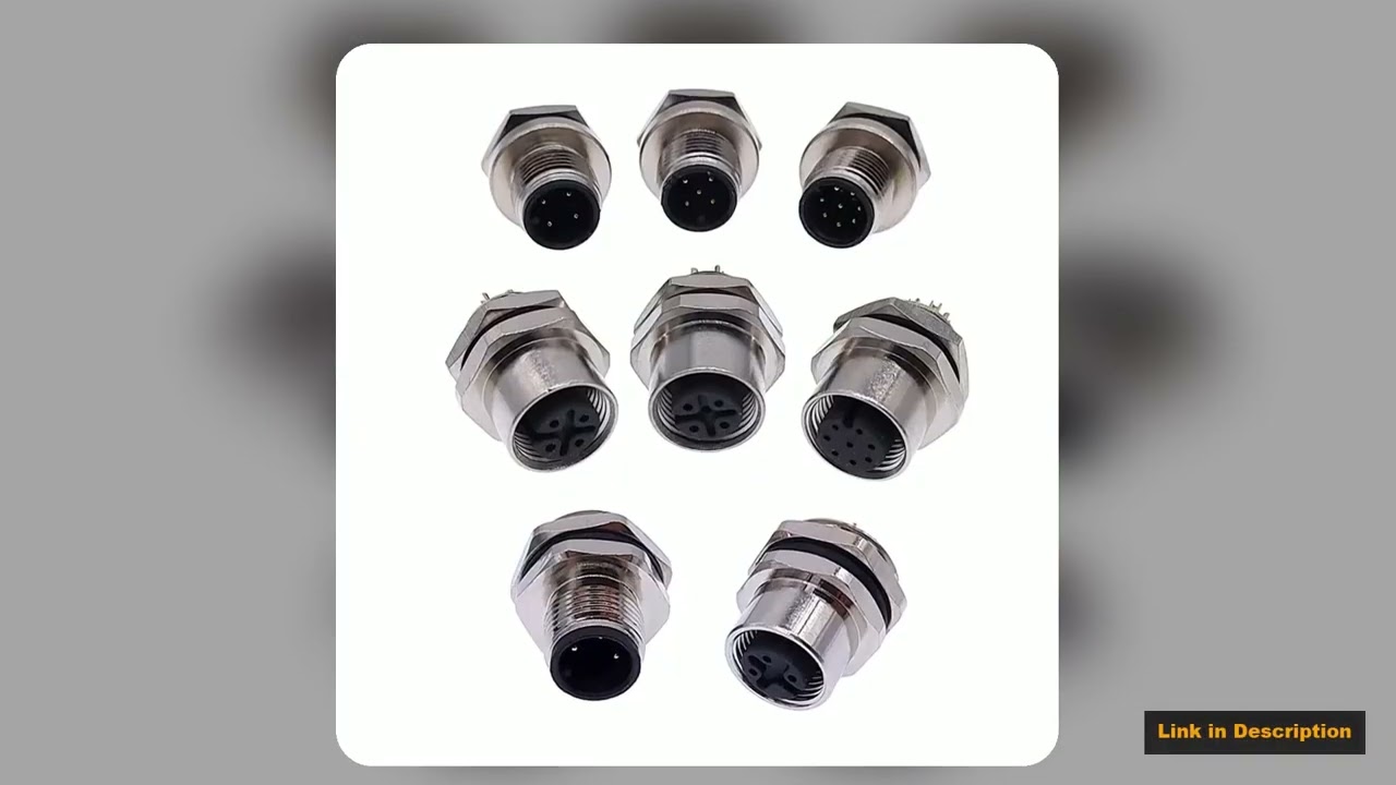 M12 Panel Back Mount Flange Socket Sensor Connector Waterproof Screw Threaded Coupling Male Female