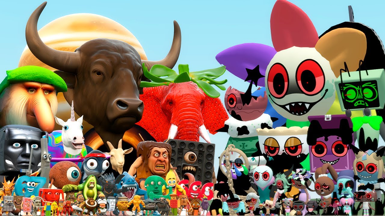 ALL IL BISONTE, STRAWBERRY ELEPHANT AND BRR BRR PATAPIM VS DANDYS WORLD FAMILY (Garry's Mod)