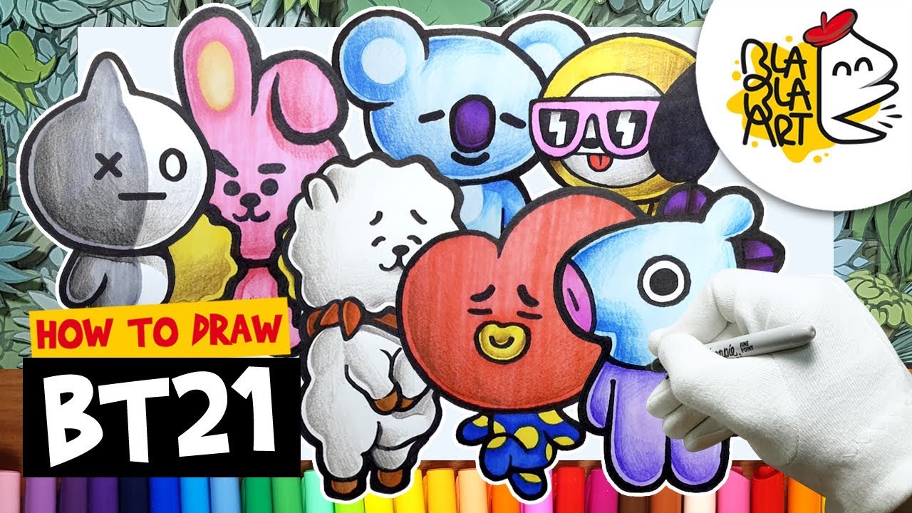 HOW TO DRAW BT21 CHARACTERS 2/3 | Best BT21 Members Easy Drawing | BTS ...