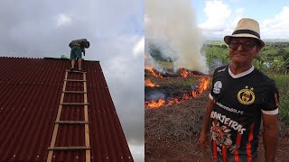 COLOCANDO A CUMEEIRA DO CHALÉ E LIMPANDO O TERRENO