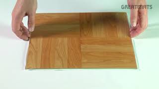 Welcome to Greatmats where you can expect great service. 

This is our Light Oak Peel and Stick Vinyl Laminate tile. This parquet style tile is 1x1 foot in size and features a self adhesive backing covered by a protective peel-away paper.

On the surface of the 3mm thick tile is a photographic light oak wood grain pattern topped by a wear and waterproof coating. 

Enjoy your new peel and stick oak vinyl flooring. 

#PeelAndStickTile #LaminateFlooring #OakParquetFlooring #LuxuryVinylTile