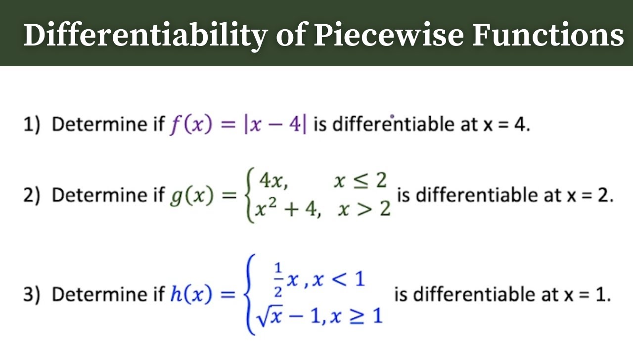 Differentiability of Piecewise Functions - Calculus - YouTube
