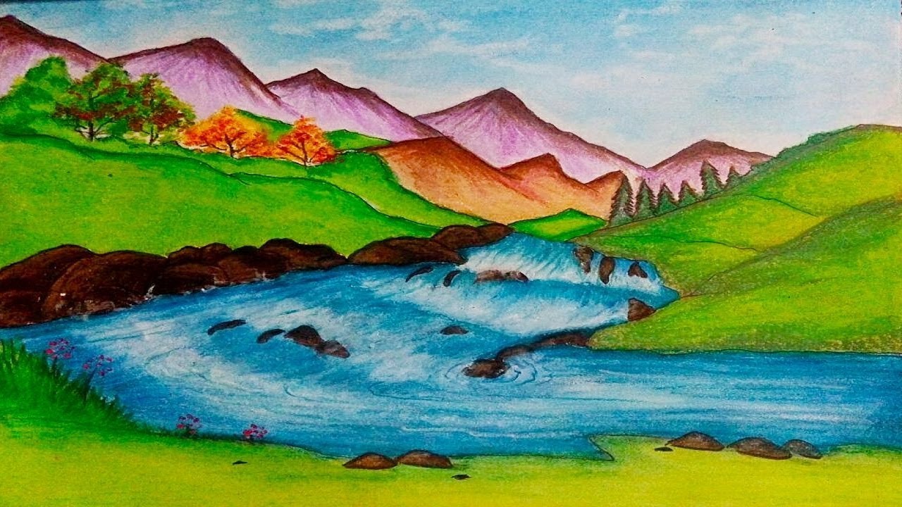 Nature easy scenery drawing with watercolor - kopolpiano