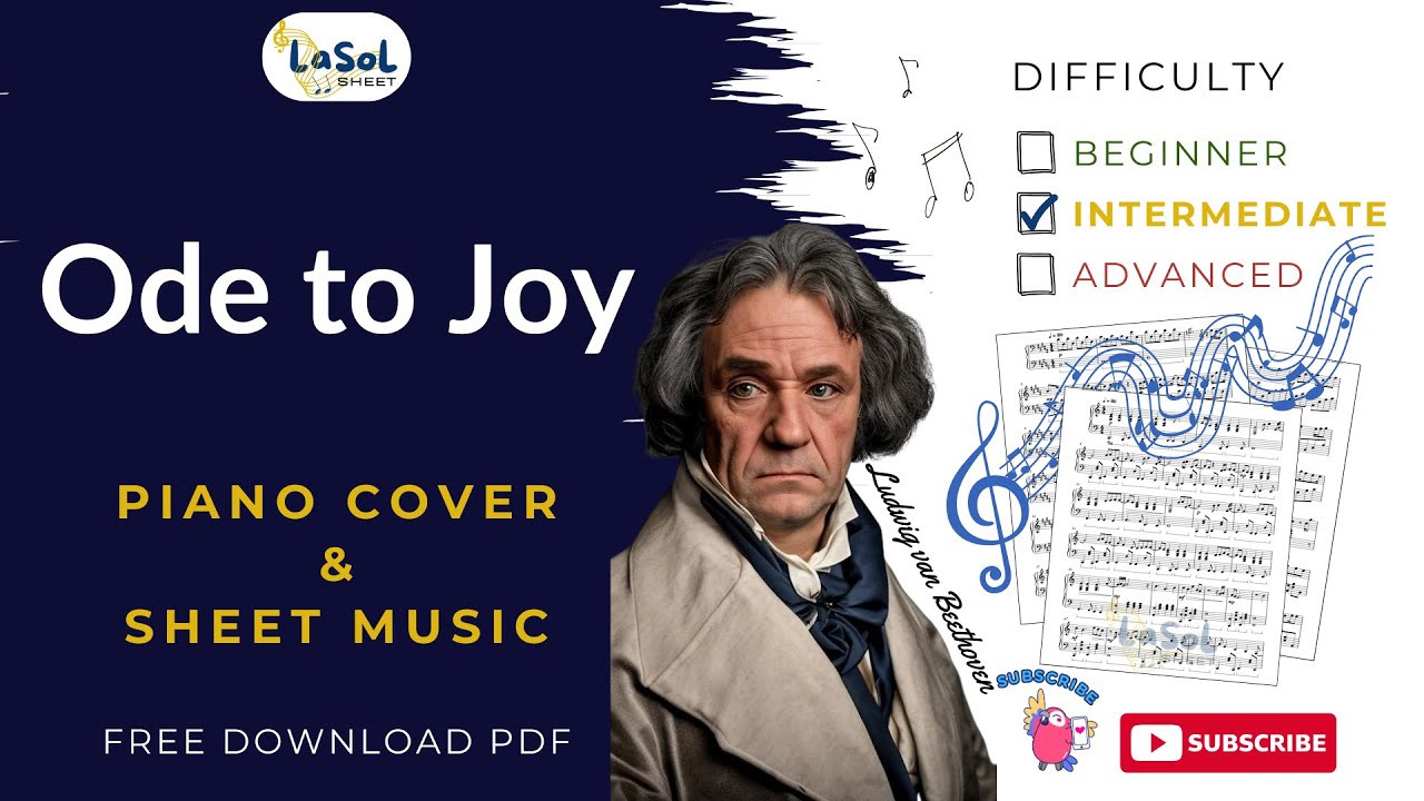 ODE TO JOY | PIANO TUTORIAL & SHEET MUSIC (FREE) | Intermediate Ver ...