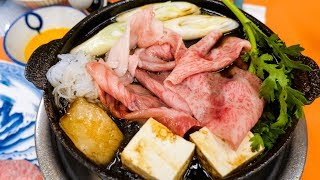 Japanese Sukiyaki  INSANELY MARBLED BEEF  Traditional 100 YearOld Food in Tokyo, Japan!