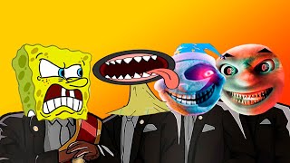 Monsters Spongebob, Moonhead, Thomas Exe, Choo Choo Charles - Coffin Dance meme