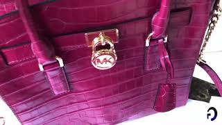 NWT, Michael Kors Hamilton Crocodile Embossed Leather Satchel Mulberry+Wallet