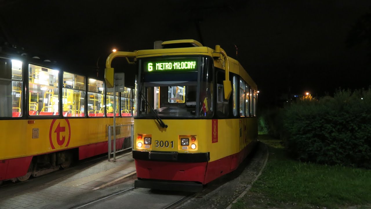 Warszawa - Nocny przejazd Konstal 112N #3001 - Linia 6 Gen. Zajączka - Metro Młociny