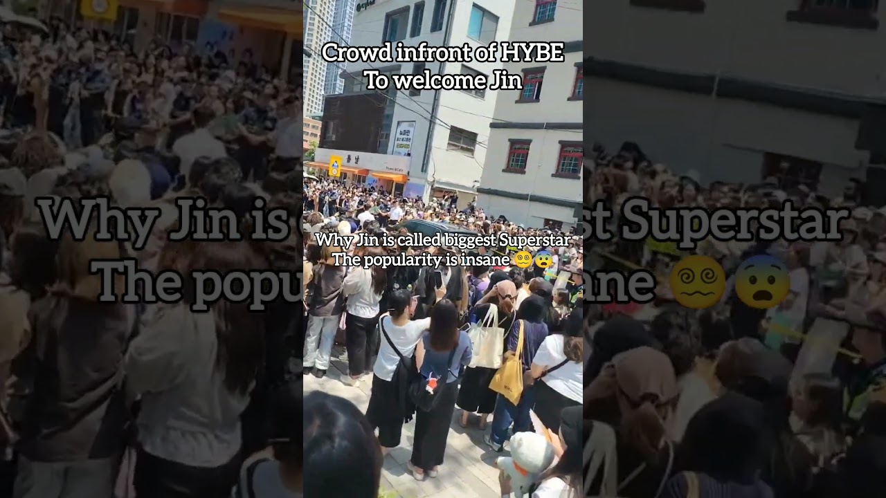Crowd infront of HYBE to welcome Jin 😵‍💫😵‍💫 His popularity is INSANELY CRAZY  