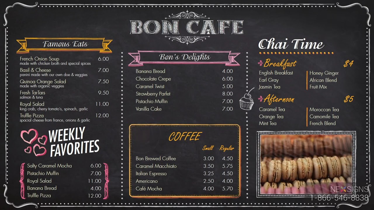 Bon Cafe: Animated Cafe Menu - Digital Menu Board Design - QSR - NexSigns -  YouTube