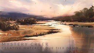 Watercolor Painting Simple Landscape Sunset and Water Reflection Loose Style Full Demo on Patreon