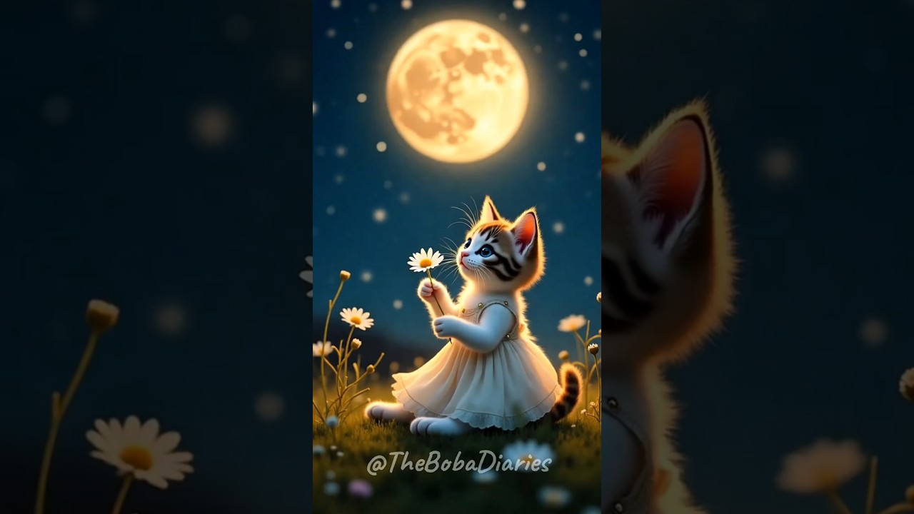 Tiny Cat’s Moonlit Kiss – A Gentle Nighttime Tale 🌙✨🌸