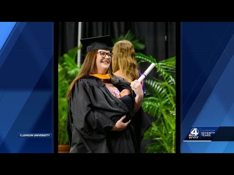 New Mother Walks At Graduation With Newborn